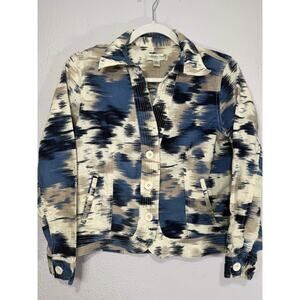 Coldwater Creek Abstract Jacket Blue White Coastal Grandma S Artsy Button Blazer